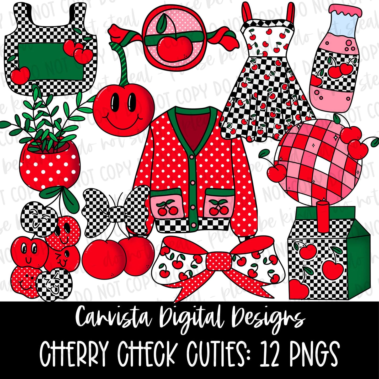 Cherry Check Cuties Clipart Set