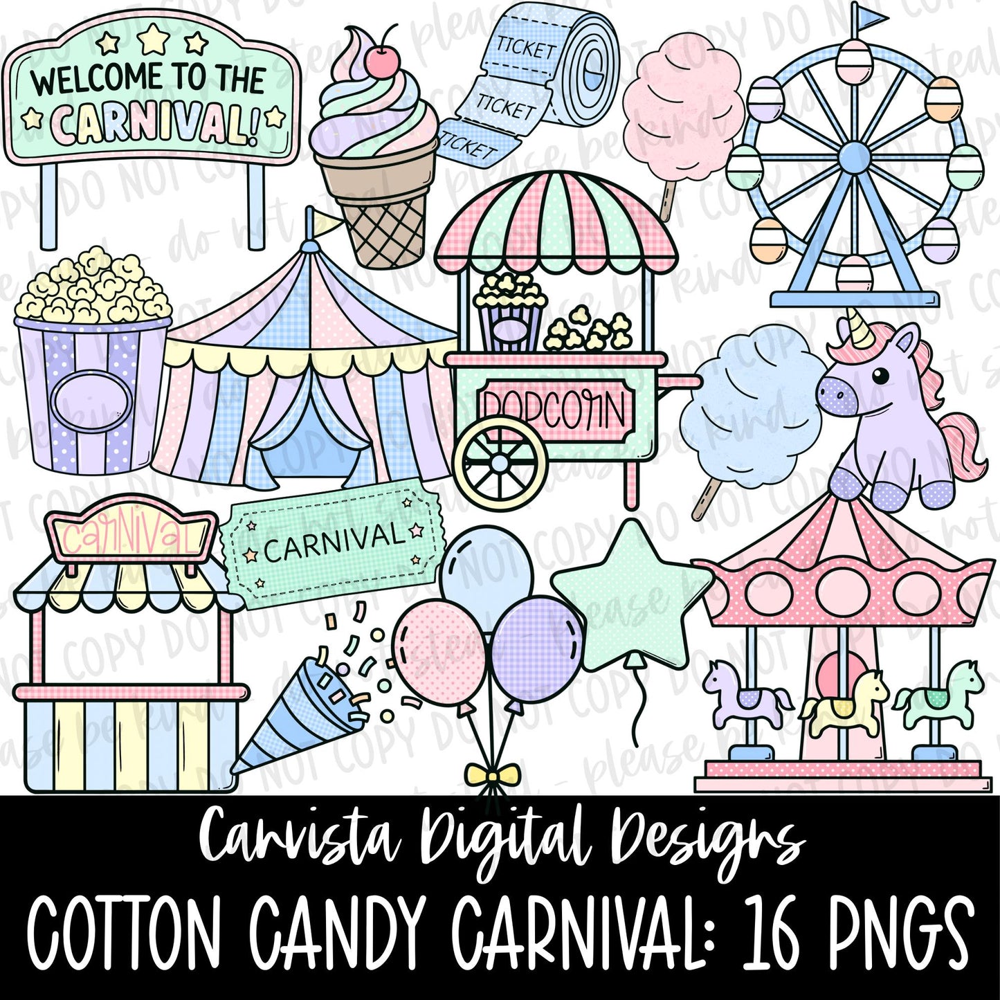 Cotton Candy Carnival Clipart Set