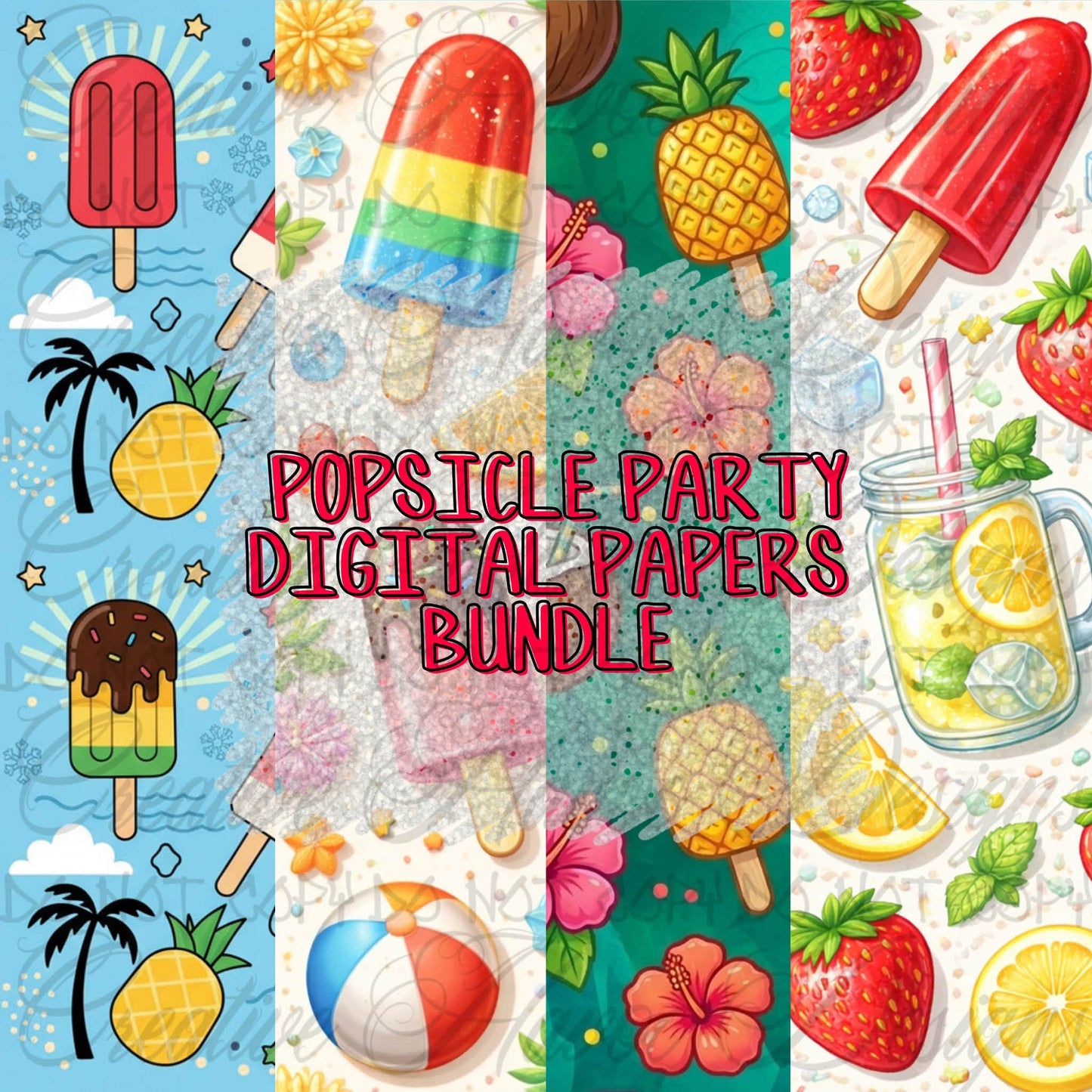 Popsicle Party Collab - Designer Elements: Alphas, Clipart, Outlines, Seamless Paper