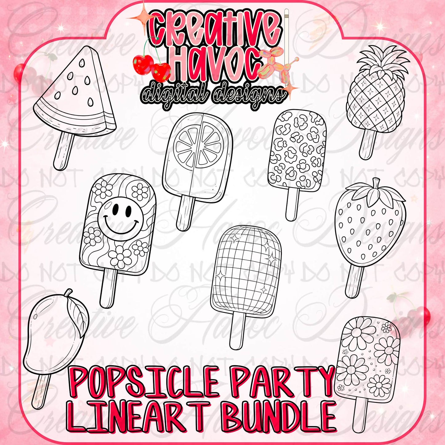 Popsicle Party Collab - Designer Elements: Alphas, Clipart, Outlines, Seamless Paper