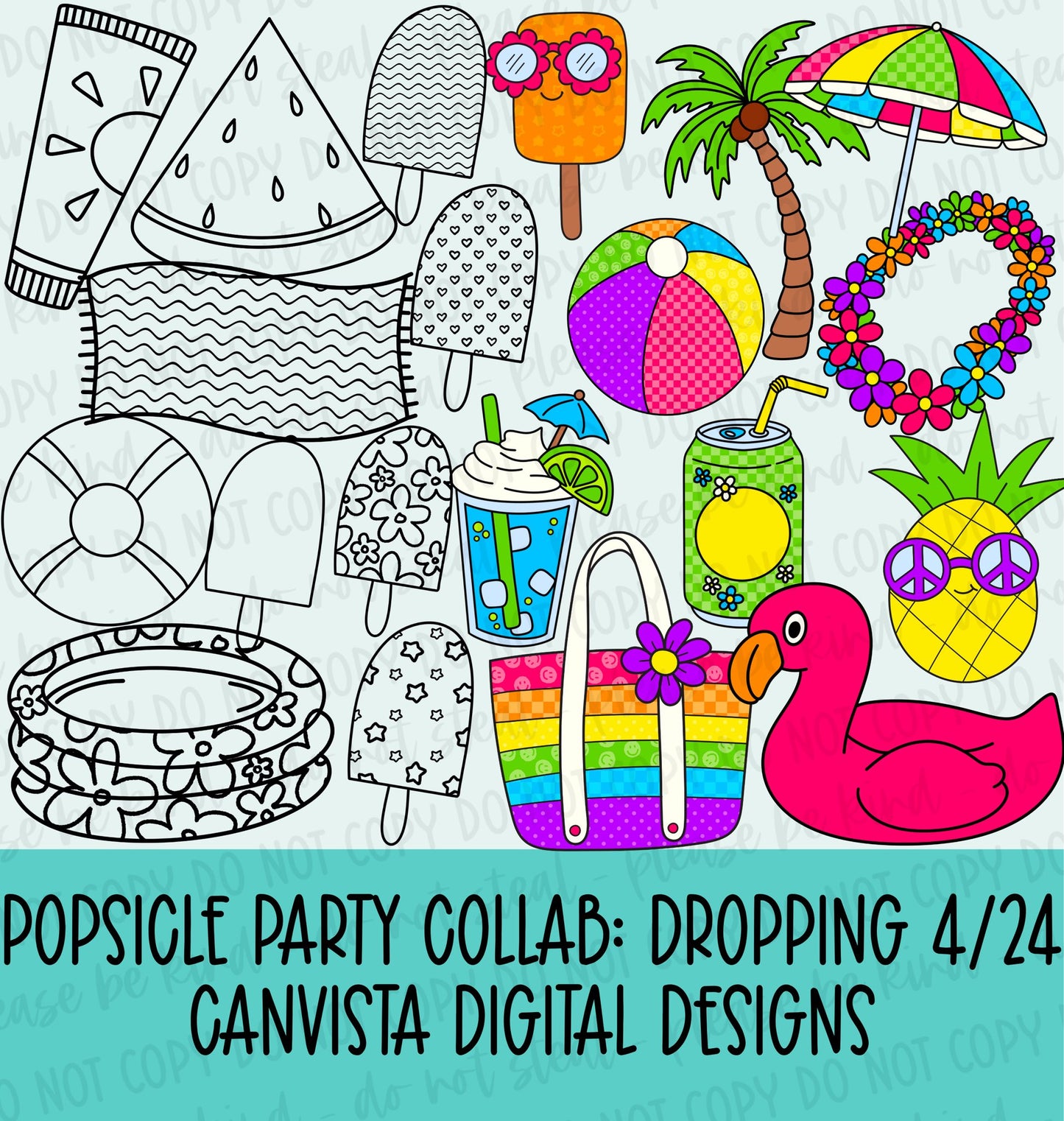 Popsicle Party Collab - Designer Elements: Alphas, Clipart, Outlines, Seamless Paper
