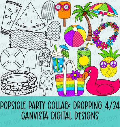 Popsicle Party Collab - Designer Elements: Alphas, Clipart, Outlines, Seamless Paper