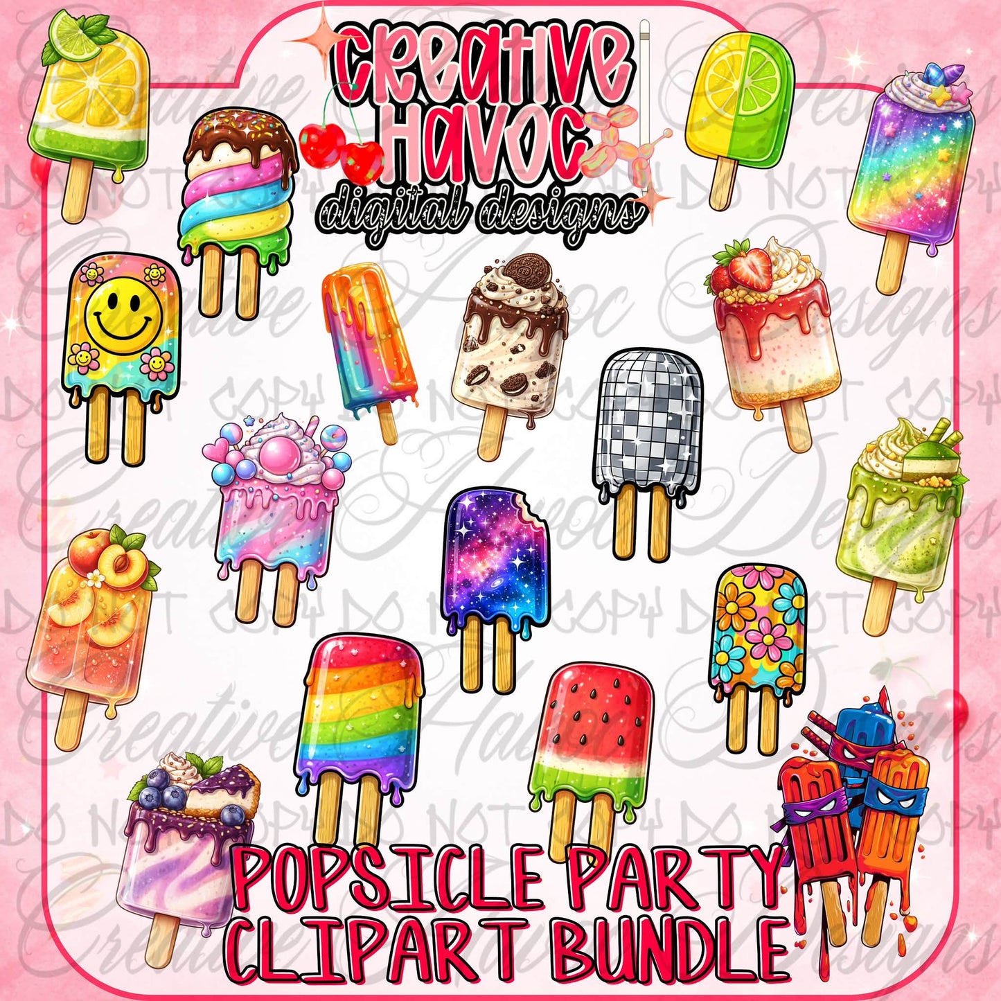 Popsicle Party Collab - Designer Elements: Alphas, Clipart, Outlines, Seamless Paper