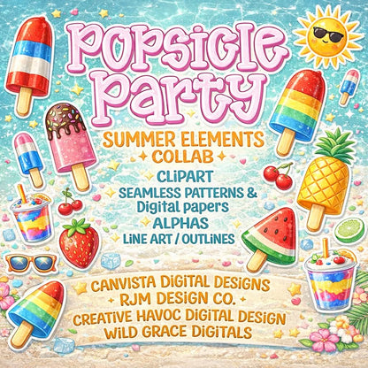 Popsicle Party Collab - Designer Elements: Alphas, Clipart, Outlines, Seamless Paper