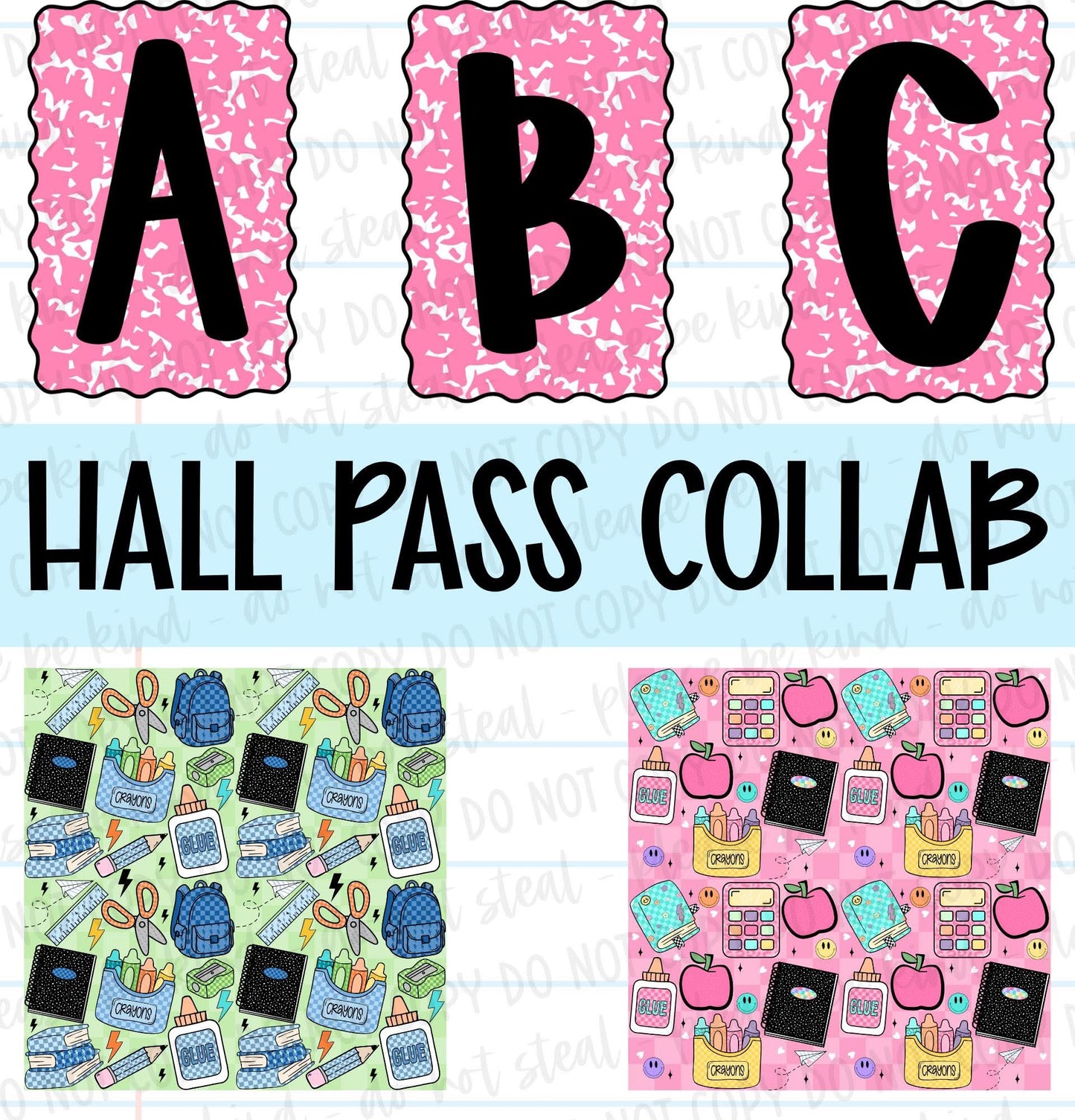 Hall Pass Collab - Designer Elements: Alphas, Clipart, Outlines, Seamless Paper, Engagement Graphics, etc