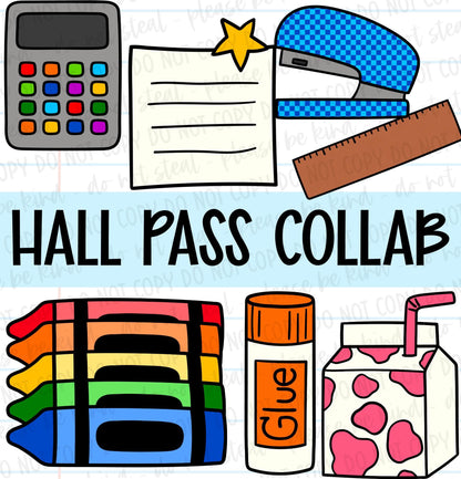Hall Pass Collab - Designer Elements: Alphas, Clipart, Outlines, Seamless Paper, Engagement Graphics, etc