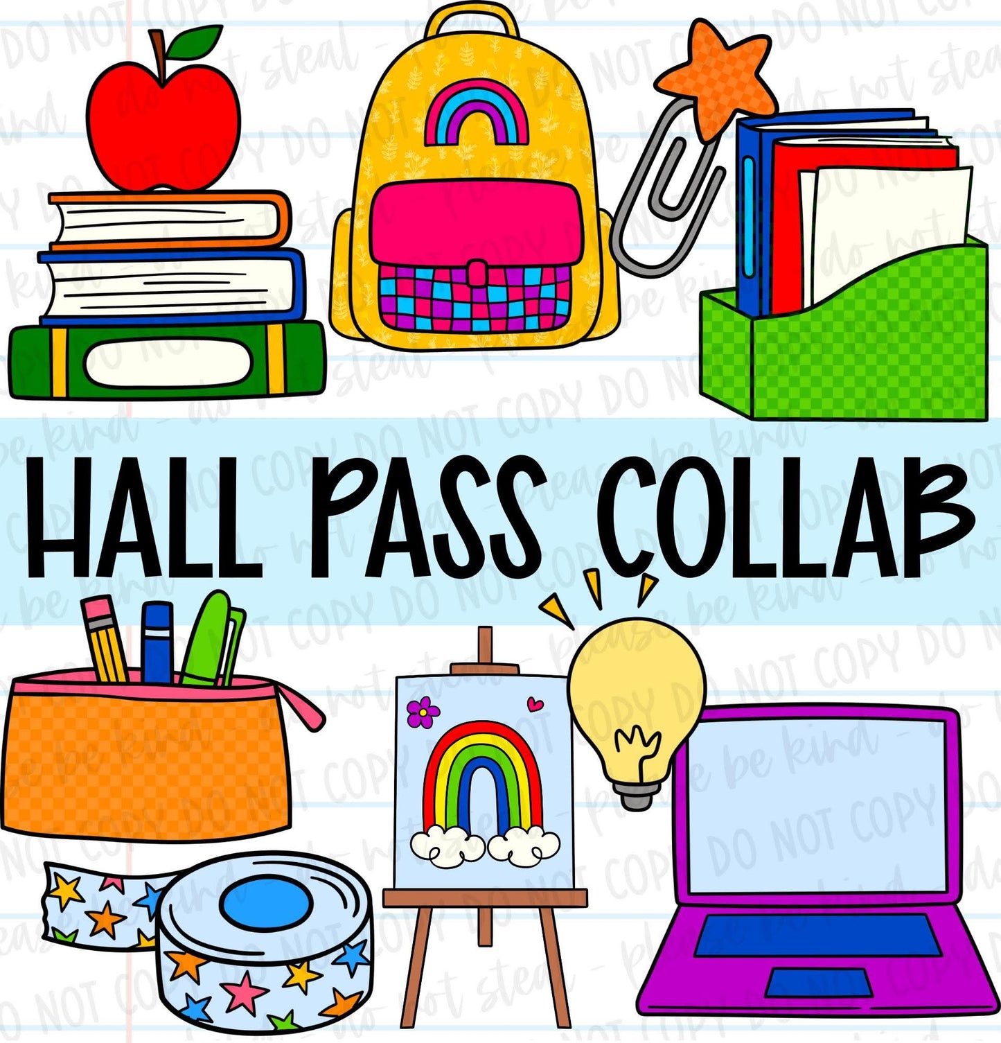 Hall Pass Collab - Designer Elements: Alphas, Clipart, Outlines, Seamless Paper, Engagement Graphics, etc