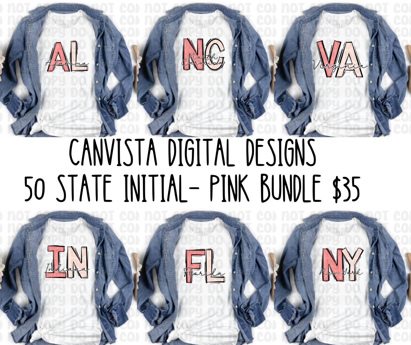 50 States Bundle - Pink Initials - Must Have Access to Google Drive