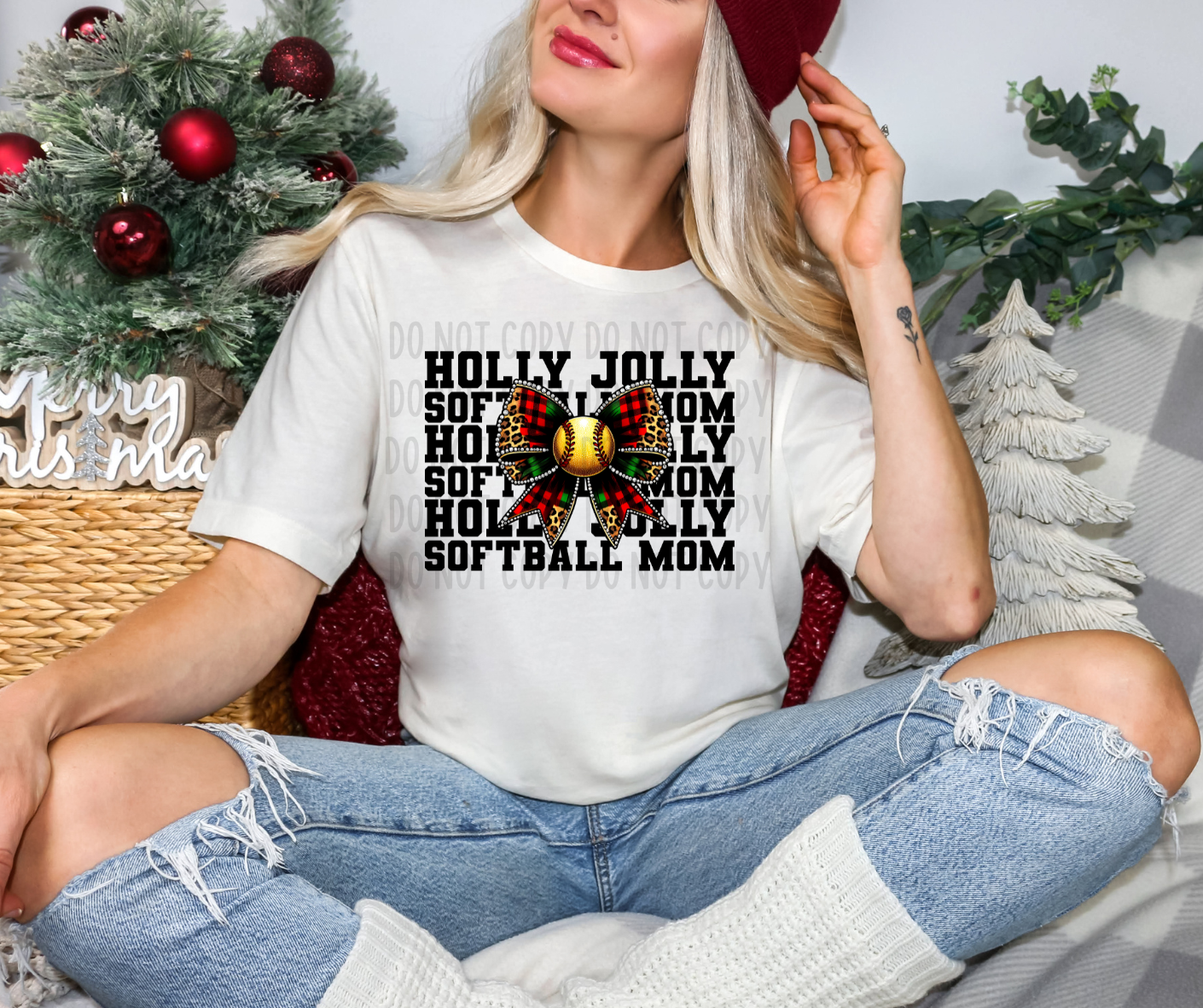 Holly Jolly Softball Mom PNG File - Digital Design