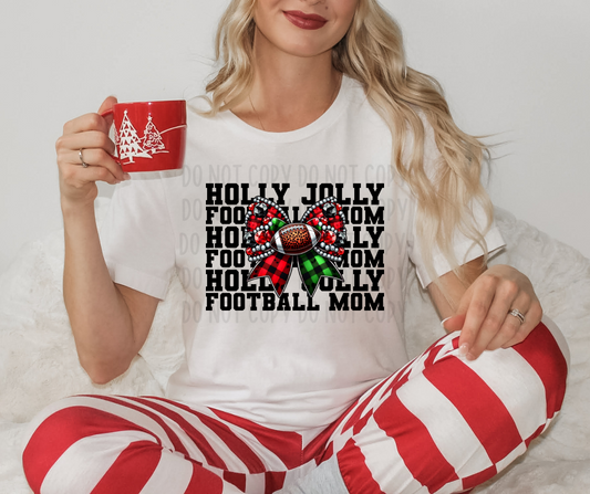 Holly Jolly Football Mom PNG File - Digital Design