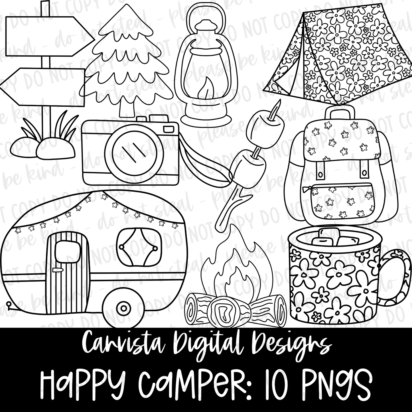 Happy Camper Outline Set