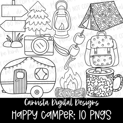 Happy Camper Outline Set