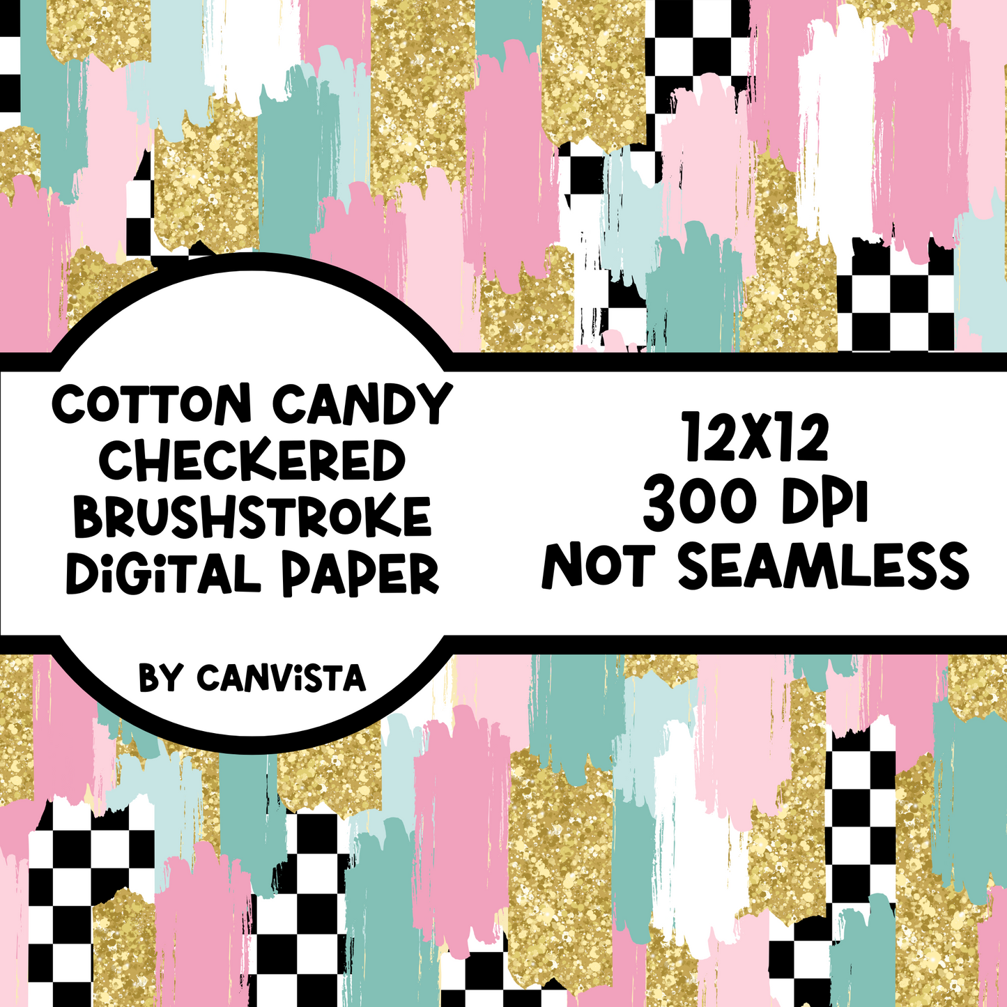 Cotton Candy Checkered Brush Stroke Digital Paper