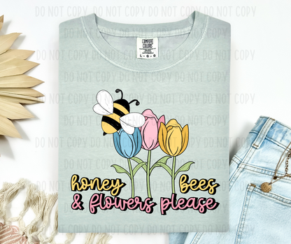 Honey Bees & Flowers Please PNG File - Digital Design