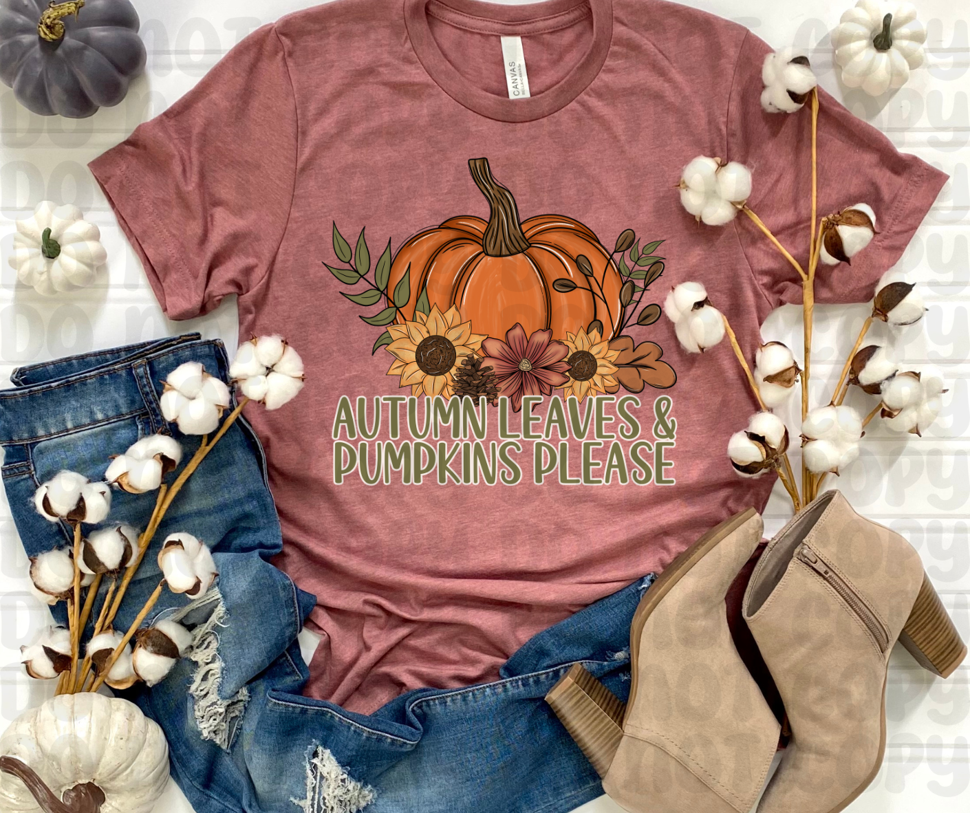 Autumn Leaves & Pumpkins Please PNG File - Digital Design