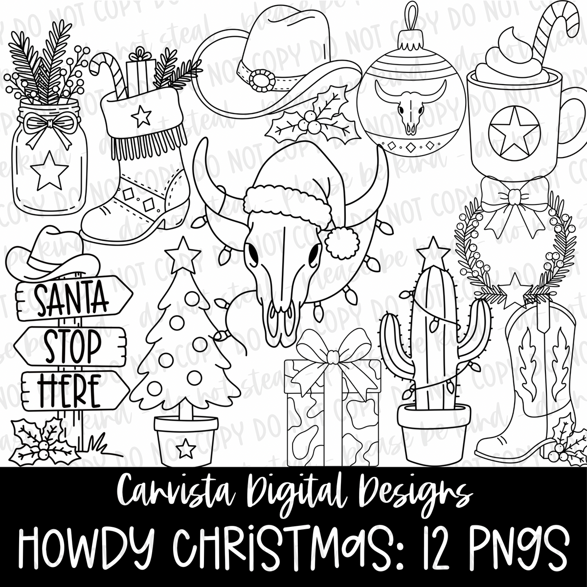 Howdy Christmas Outlines