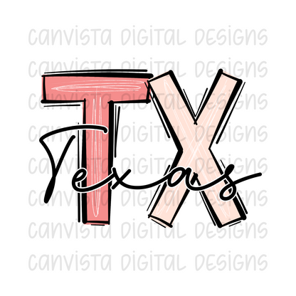 TX - Texas Pink Initial State PNG File-Digital Design