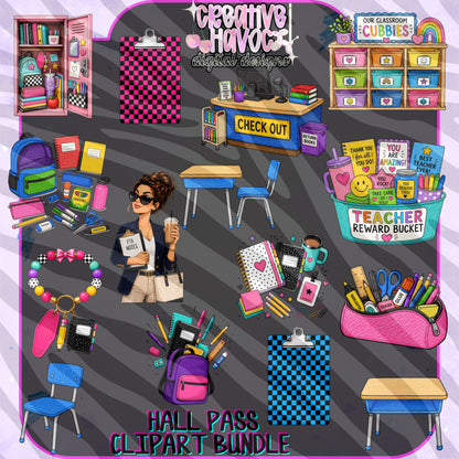 Hall Pass Collab - Designer Elements: Alphas, Clipart, Outlines, Seamless Paper, Engagement Graphics, etc
