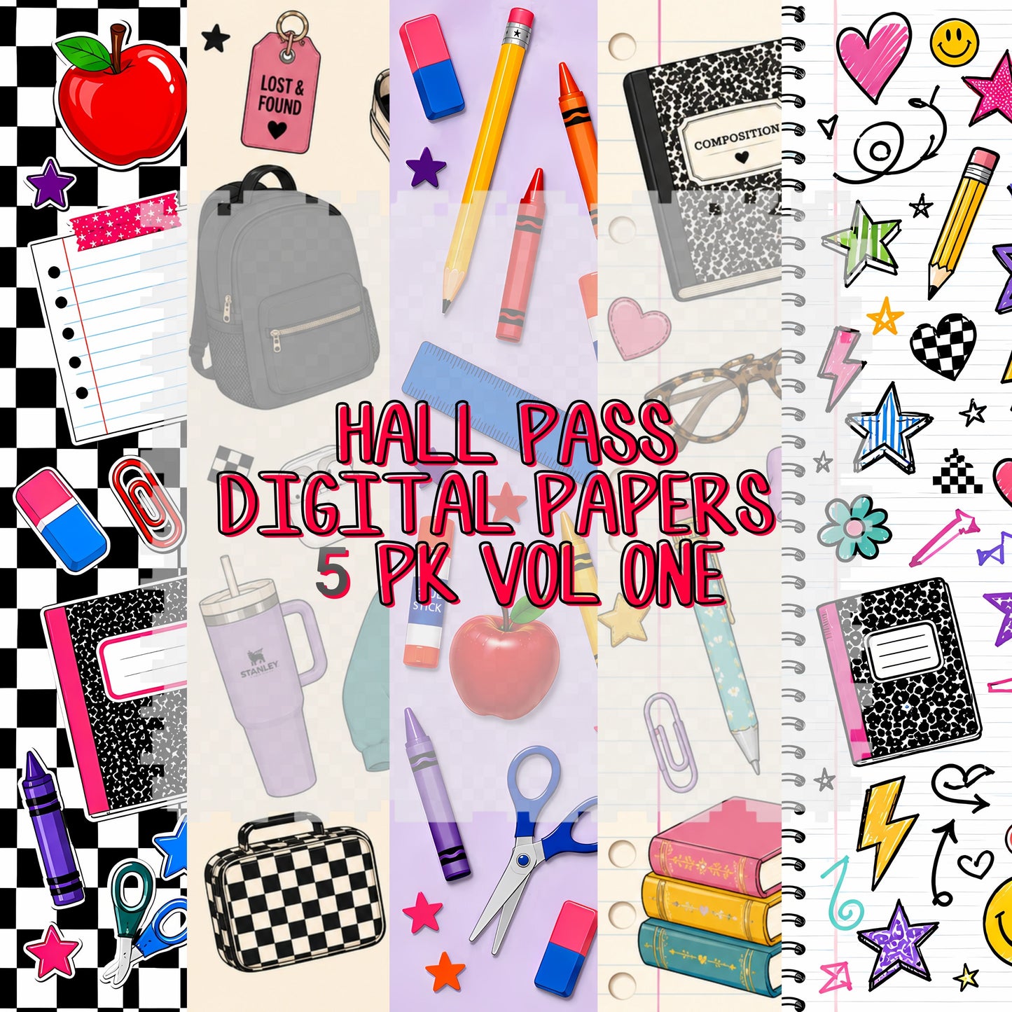 Hall Pass Collab - Designer Elements: Alphas, Clipart, Outlines, Seamless Paper, Engagement Graphics, etc