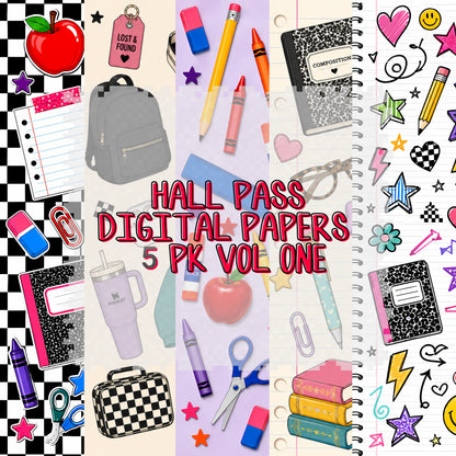 Hall Pass Collab - Designer Elements: Alphas, Clipart, Outlines, Seamless Paper, Engagement Graphics, etc