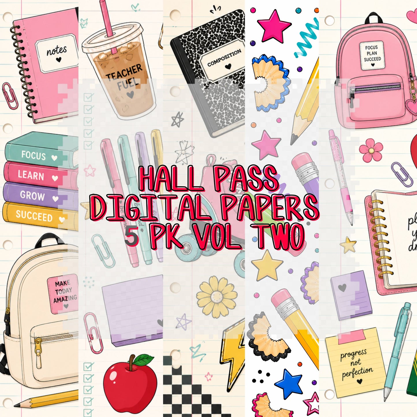 Hall Pass Collab - Designer Elements: Alphas, Clipart, Outlines, Seamless Paper, Engagement Graphics, etc