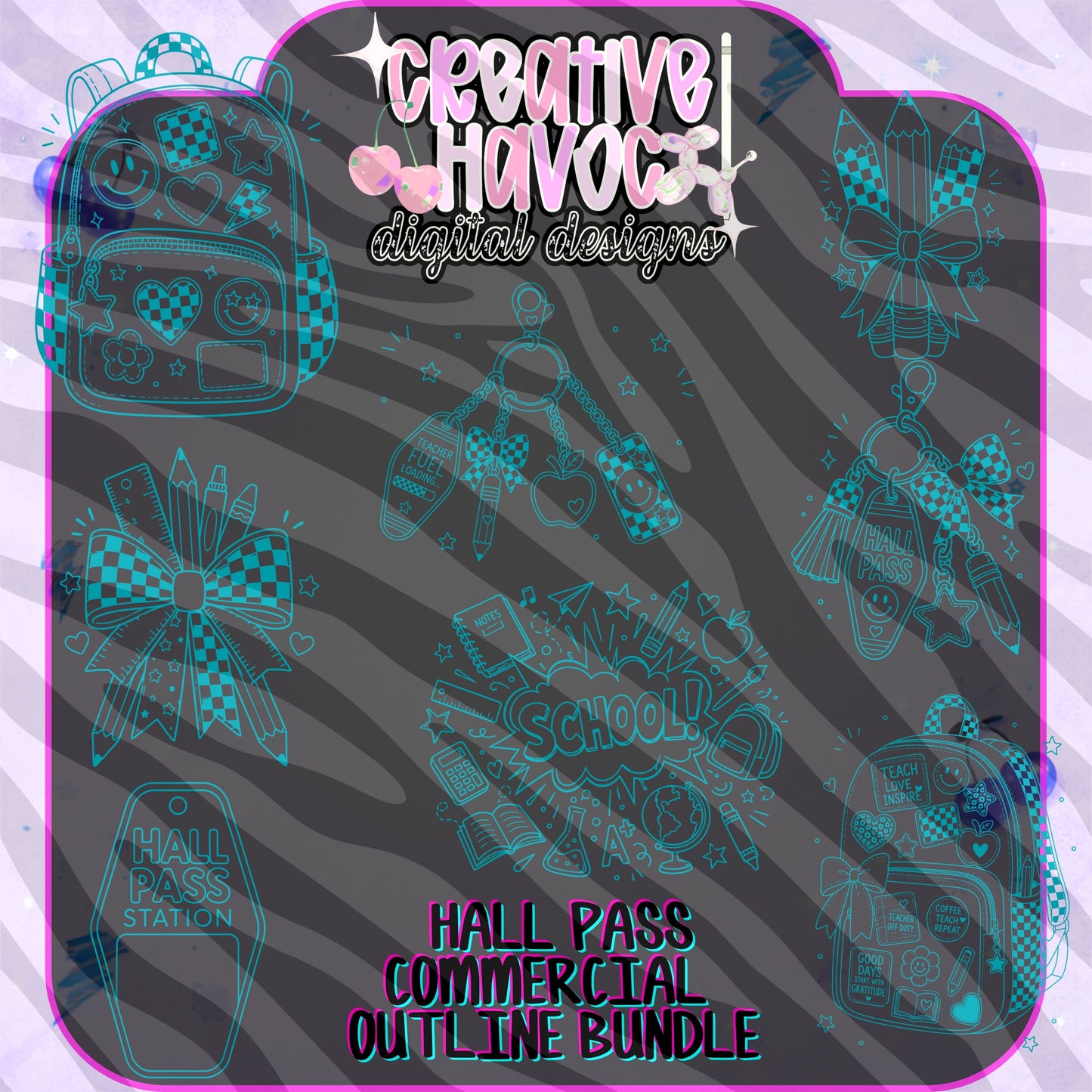 Hall Pass Collab - Designer Elements: Alphas, Clipart, Outlines, Seamless Paper, Engagement Graphics, etc