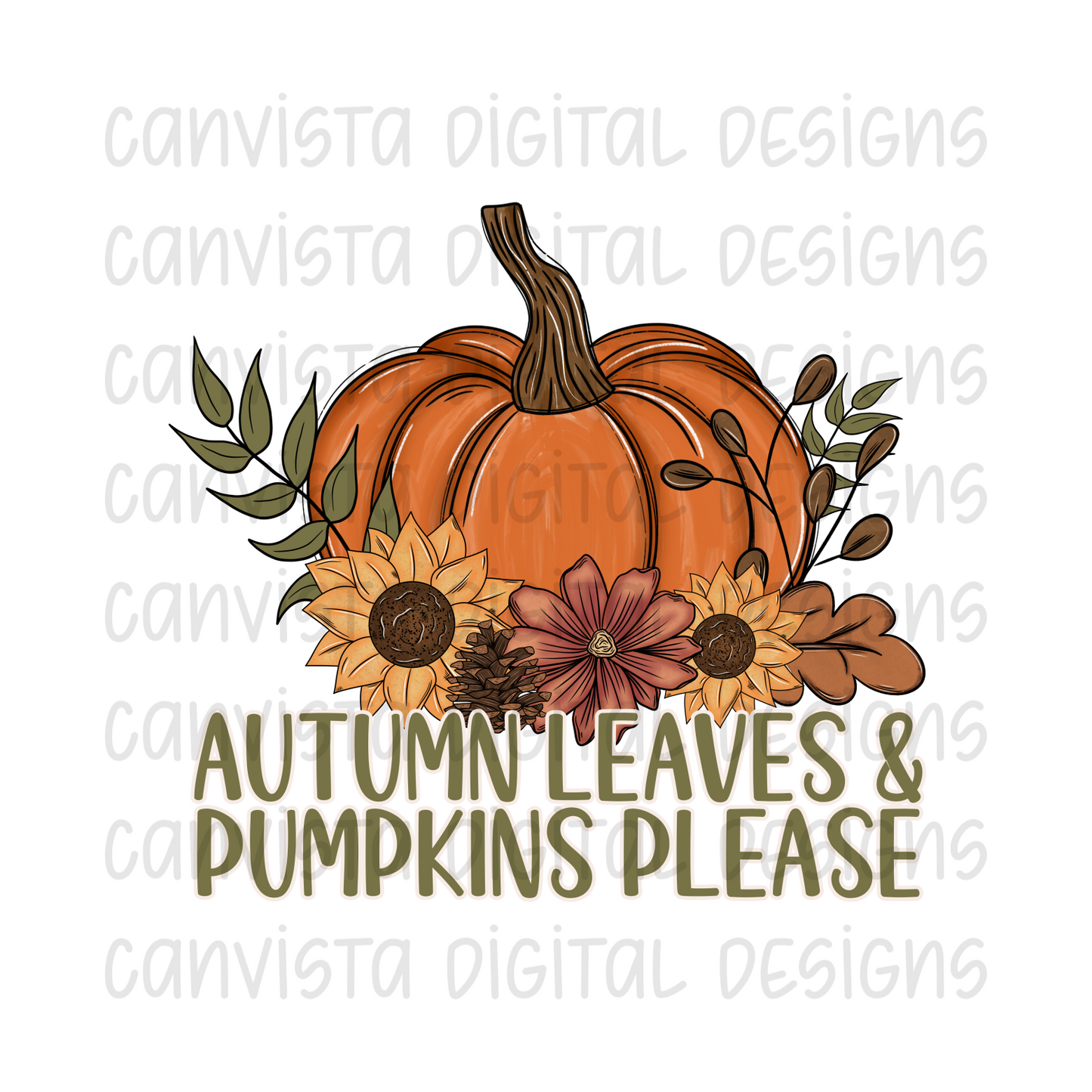 Autumn Leaves & Pumpkins Please PNG File - Digital Design