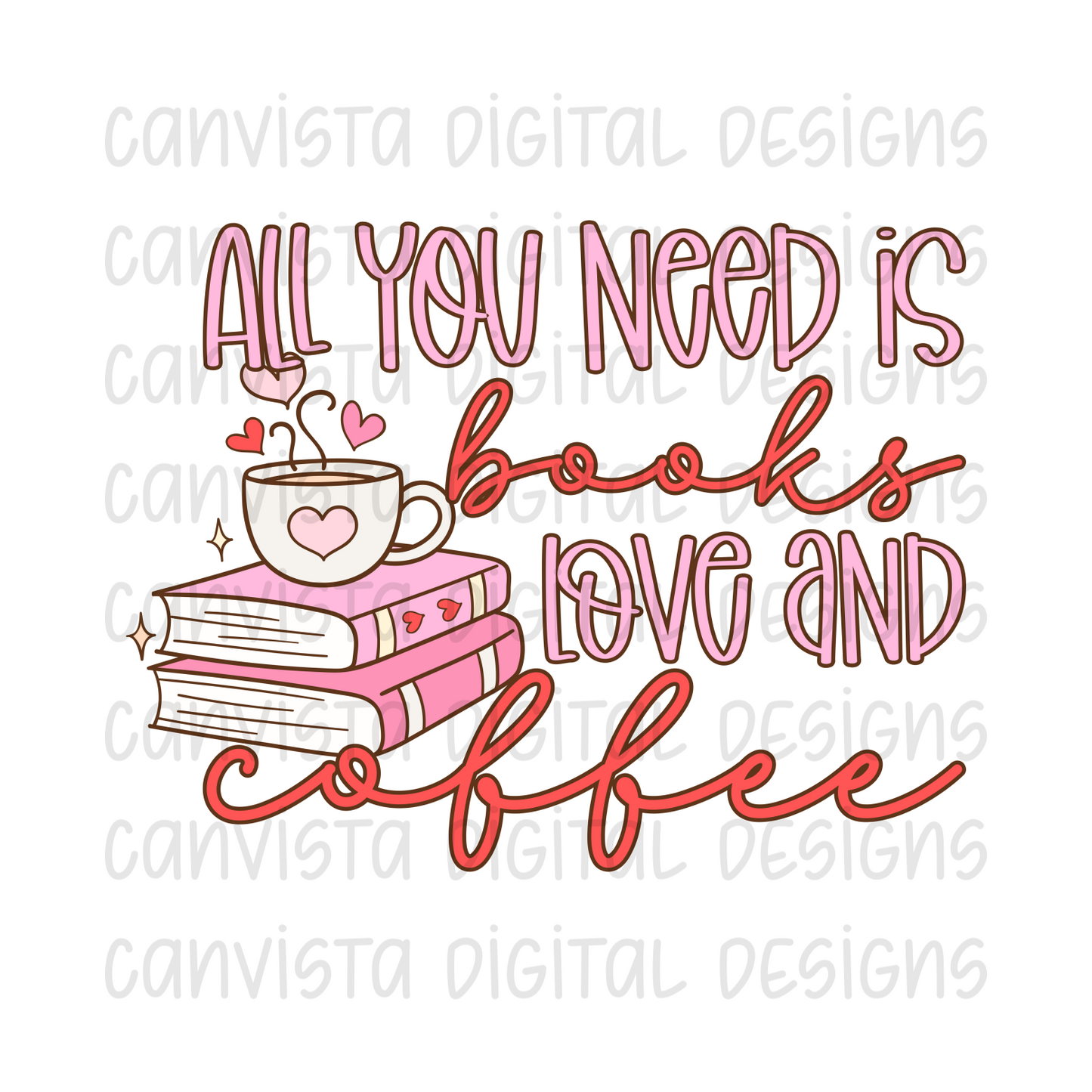 All You Need is Books Love and Coffee PNG File - Digital Design