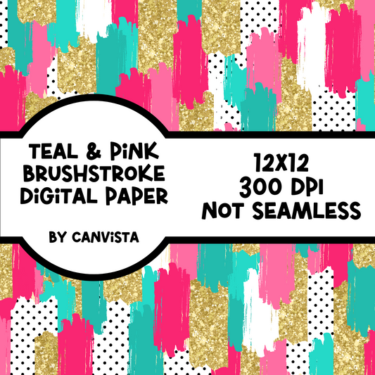 Teal & Pink Brush Stroke Digital Paper