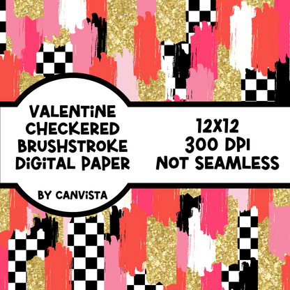 Valentine's Checkered Brush Stroke Digital Paper