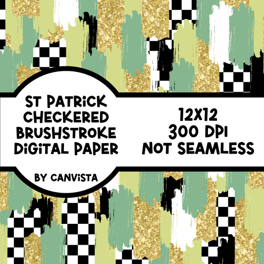 St Patrick's Day Checkered Brush Stroke Digital Paper