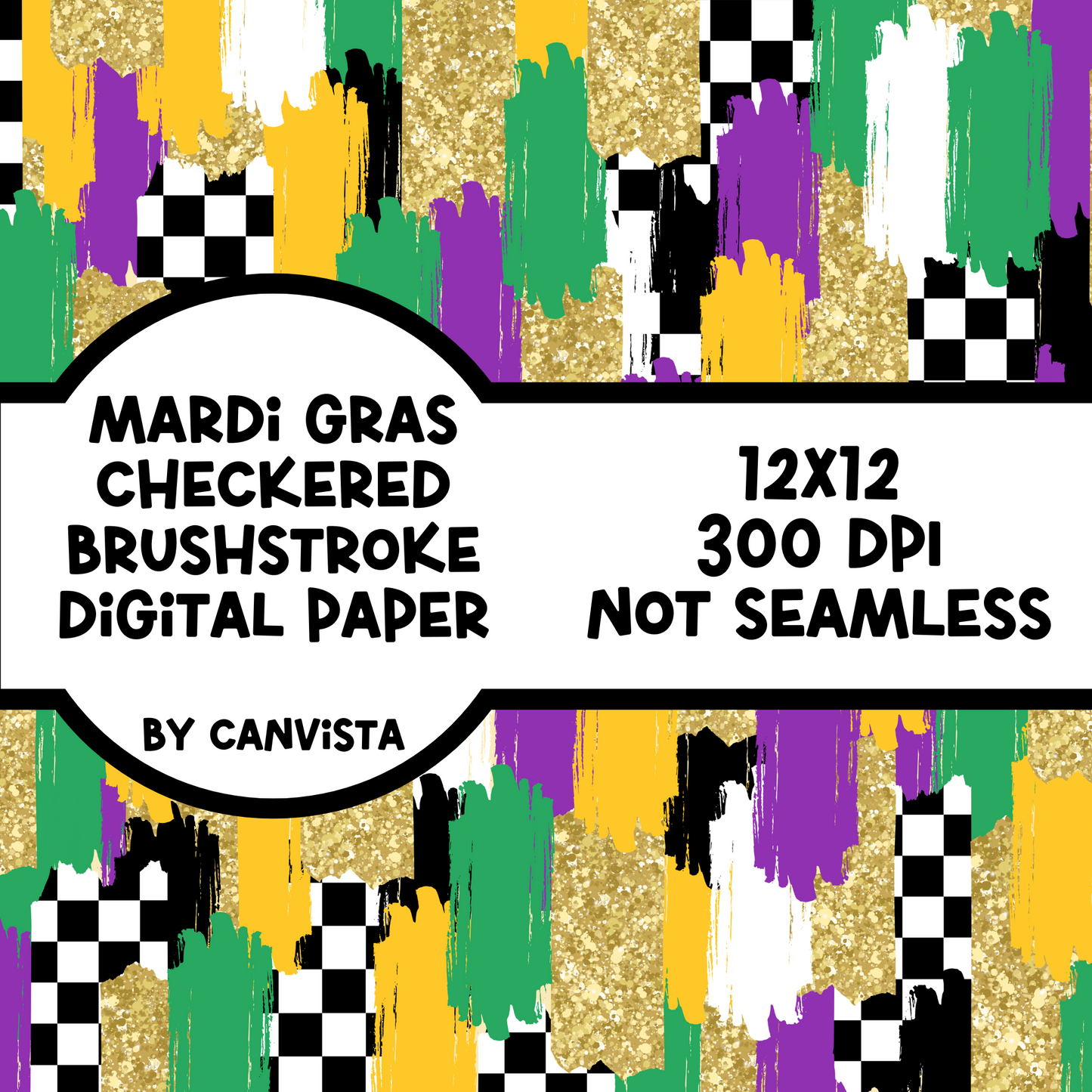 Mardi Gras Checkered Brush Stroke Digital Paper