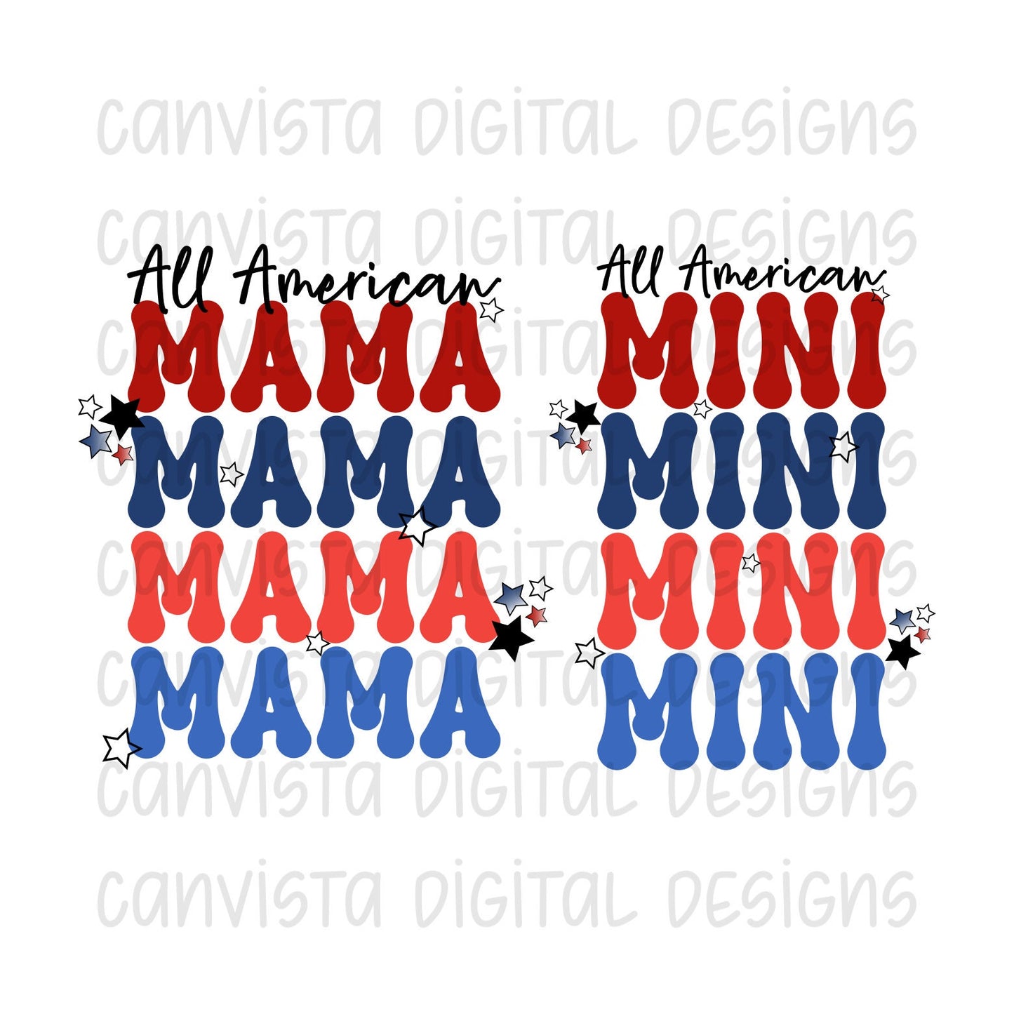 All Amercian Mama & All American Mini Bundle PNG Files - Digital Designs