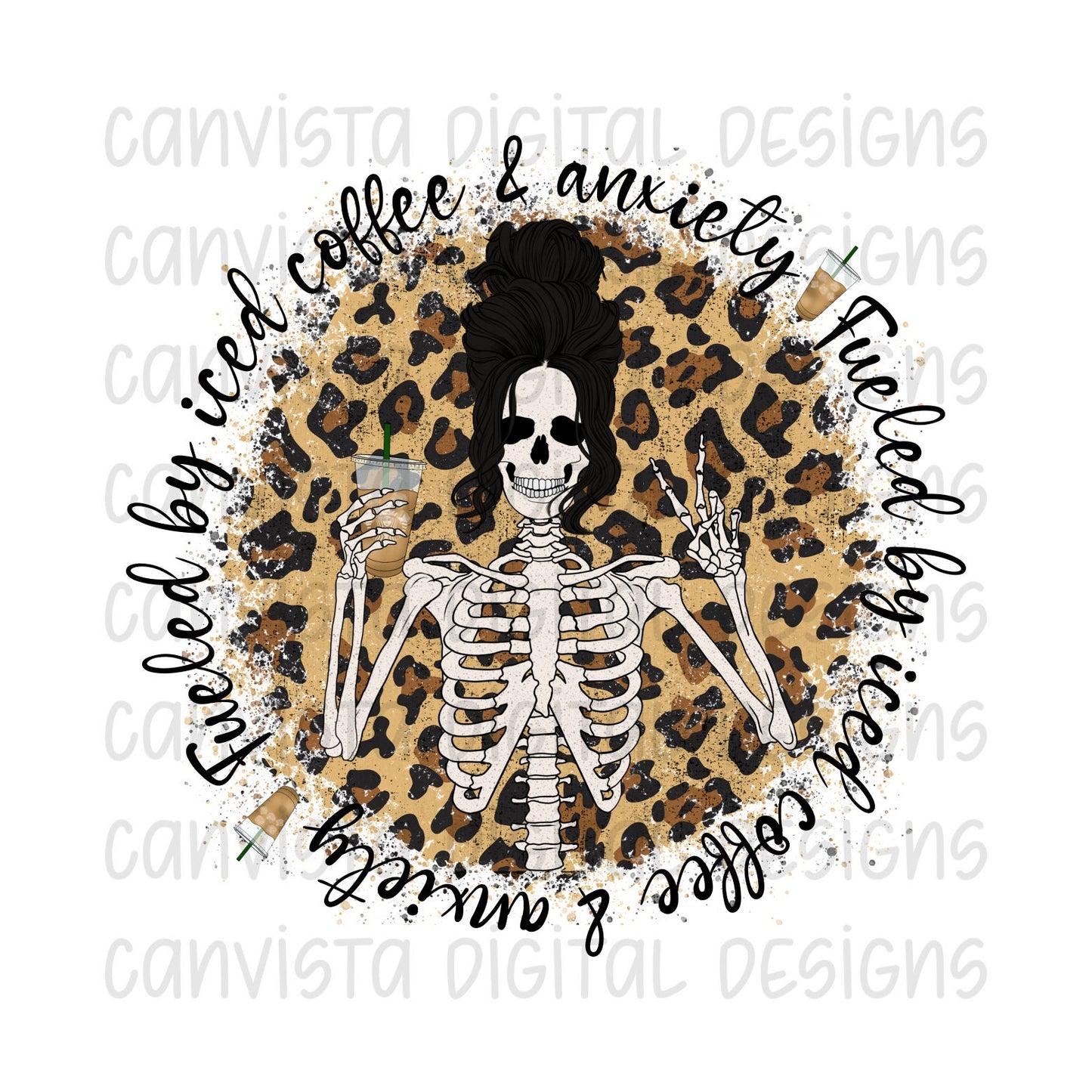 Fueled By Iced Coffee & Anxiety PNG File - Digital Design