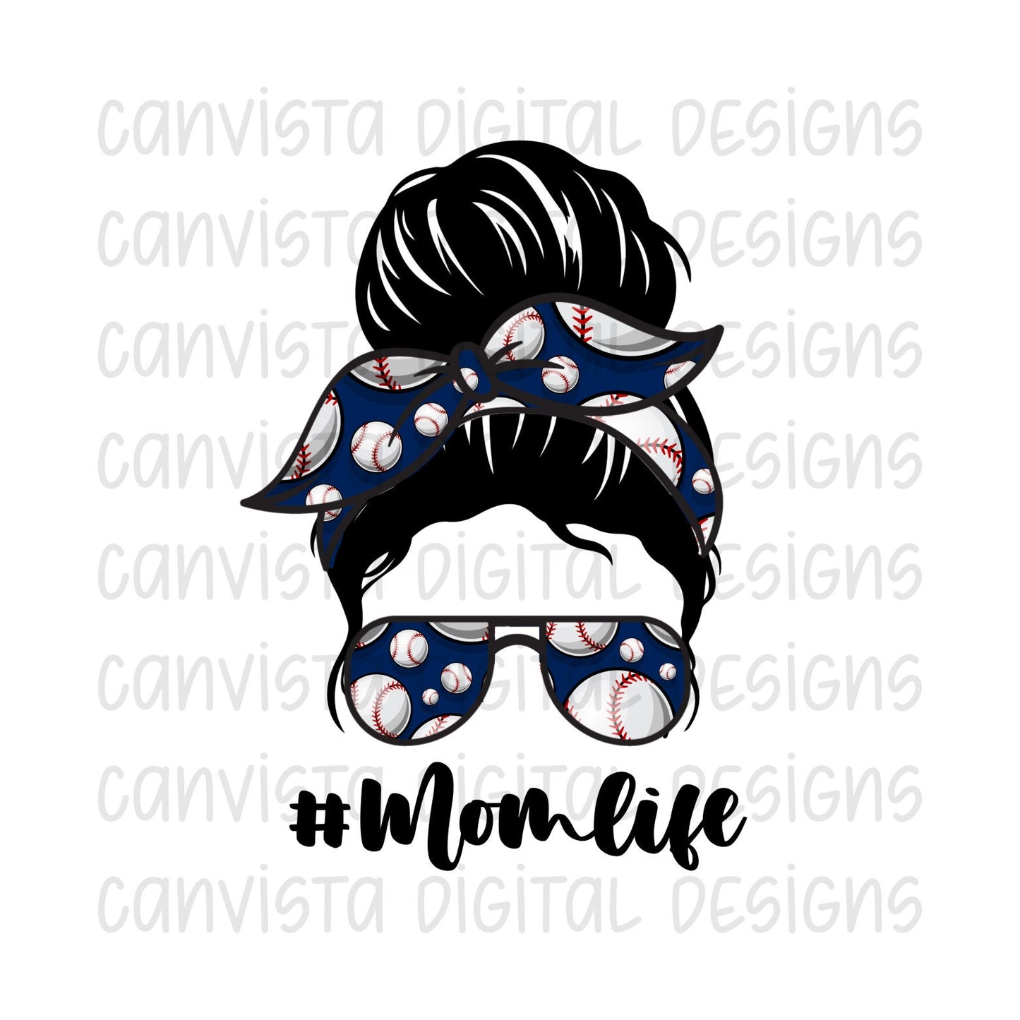 Baseball Mom Life Messy Bun PNG File-Digital Design