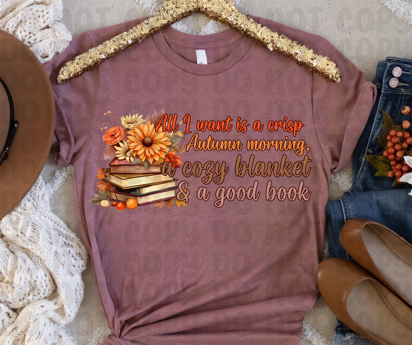 All I Want Is A Crisp Autumn Morning, A Cozy Blanket & A Good Book. PNG File - Digital Design